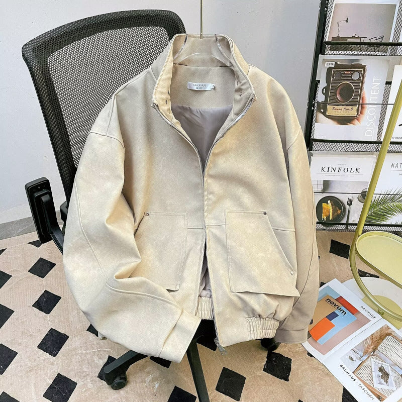 Herren kurze Stehkragenjacke aus Veloursleder-Imitat mit durchgehendem Reißverschluss Shop Nory