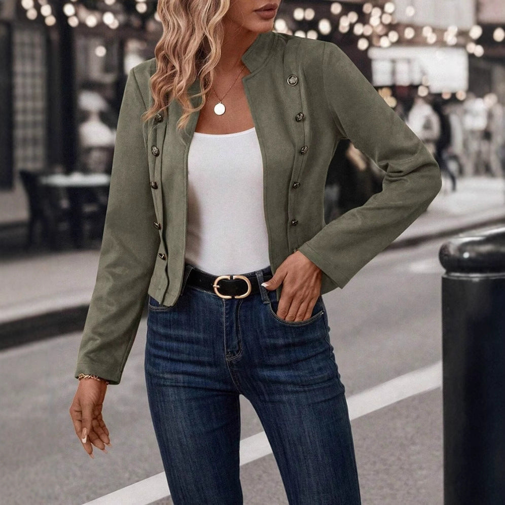 Damen nan taillierte Militärjacke mit Stehkragen und doppelter Knopfleiste Shop Nory