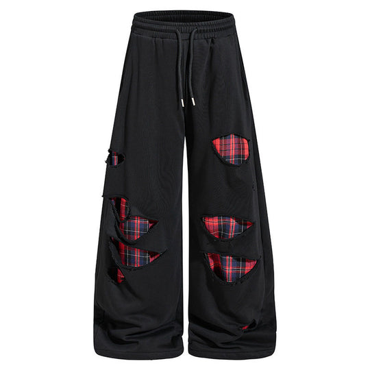 Damen weite Destroyed-Jogginghose im Grunge-Stil mit karierten Futterpatches Shop Nory
