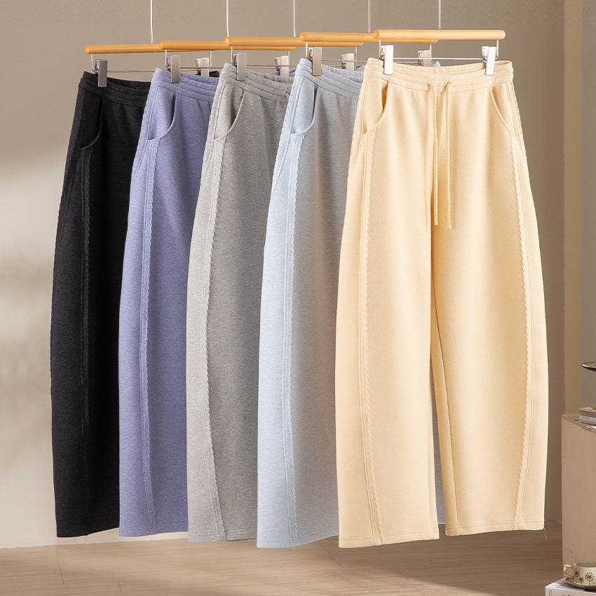 Damen Relaxed-Fleece-Hose mit hoher Taille, Tunnelzug und dekorativer Seitennaht Shop Nory