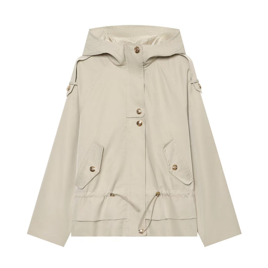 Damen Kurzparka mit Kapuze, Tunnelzug-Taille und Pattentaschen Shop Nory