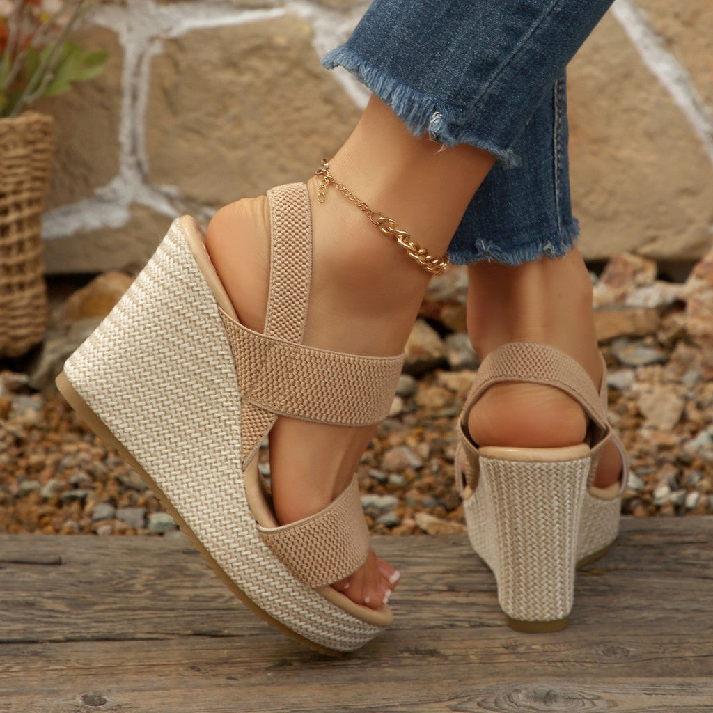 Damen Wedge-Sandalen mit elastischen Riemen und modischem Plateau