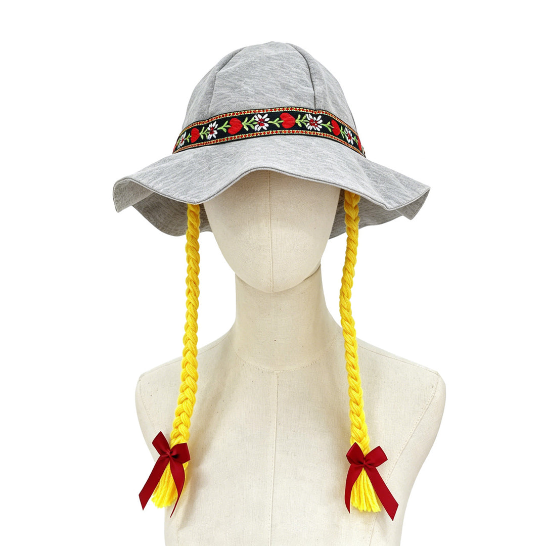 Damen nan verspielter Sonnenhut mit geflochtenen Zöpfen, besticktem Stirnband und breiter Krempe Shop Nory