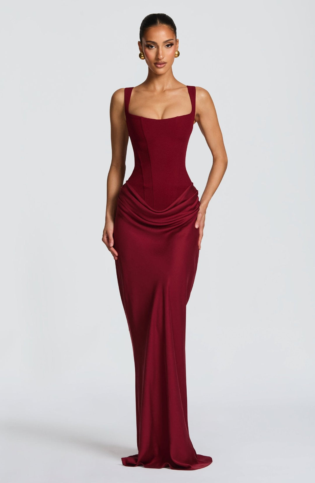 Damen Elegantes Maxikleid mit figurbetonendem Schnitt und raffiniertem Faltenwurf