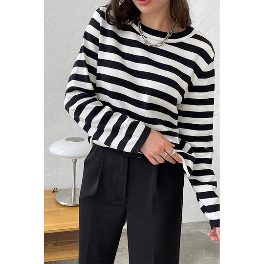 Damen nan gestreifter Baumwollpullover mit Rundhals und legerer Passform Shop Nory