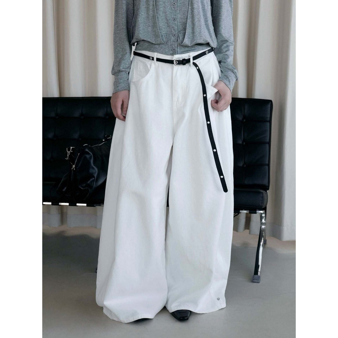 Damen Baggy-Hose aus Baumwoll-Denim mit hoher Taille und weitem Bein Shop Nory