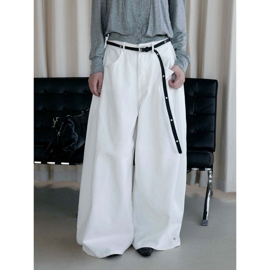 Damen Baggy-Hose aus Baumwoll-Denim mit hoher Taille und weitem Bein Shop Nory