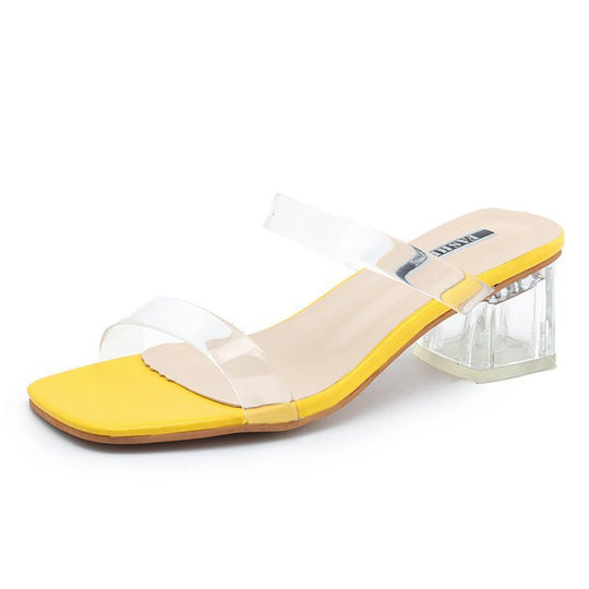 Damen Transparente Slide-Sandalen mit einzigartigem Blockabsatz Shopnory