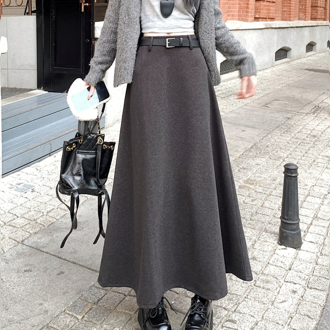 Damen Langer Maxirock mit schwingendem Schnitt und Gürtel Shop Nory
