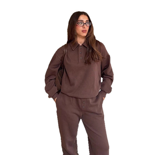 Damen Lässiges Polo-Sweatset aus Bio-Baumwollfleece mit Oversize-Pulli und High-Waist Jogger Shop Nory