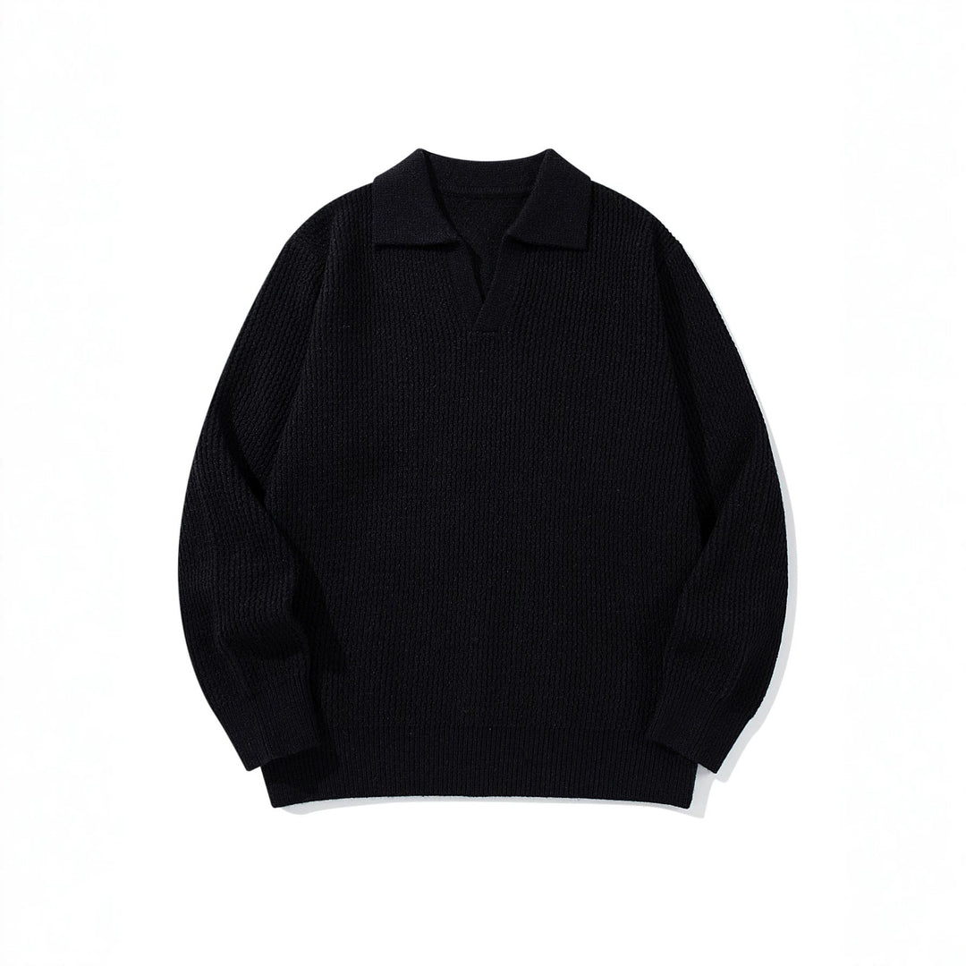 Herren Grobgestrickter Polokragen-Pullover mit V‑Ausschnitt und Rippenbündchen Shop Nory