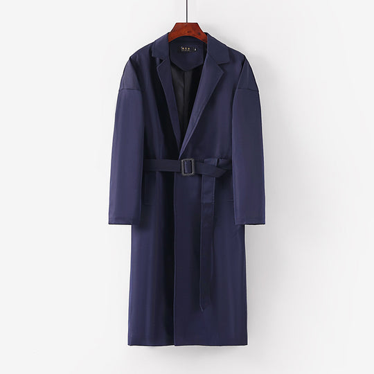 Damen Longline Trenchcoat mit Taillengürtel und fallendem Revers Shop Nory
