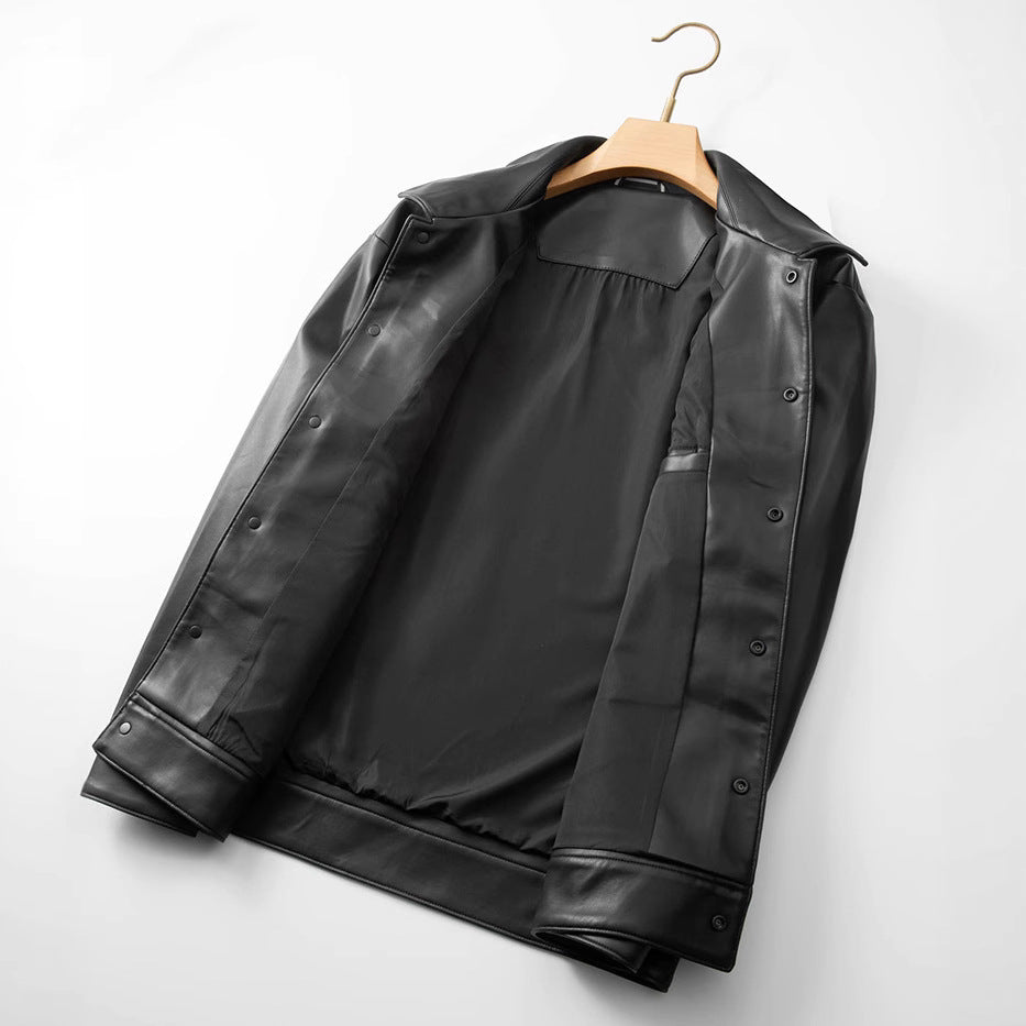 Herren Lederimitat Overshirt-Jacke mit Utility-Brusttasche und Druckknopfleiste Shop Nory