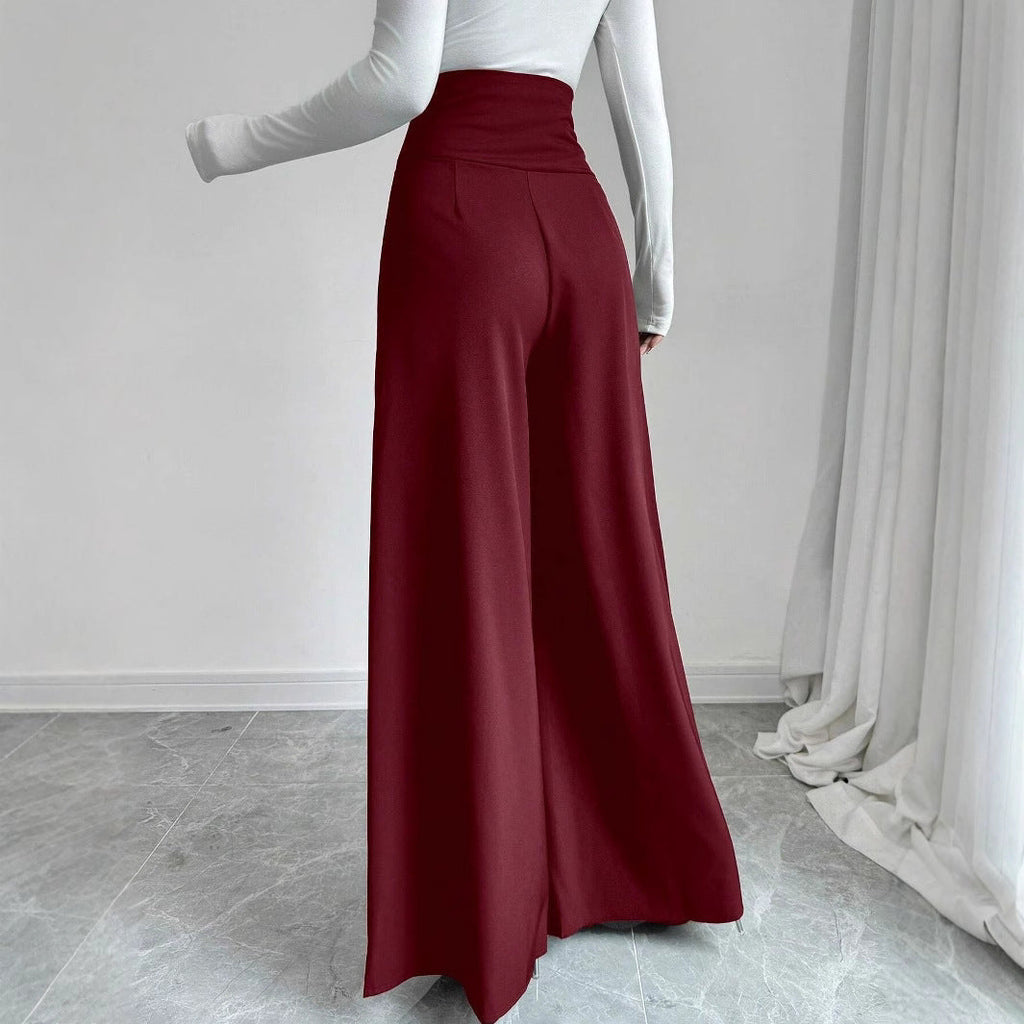 Damen Weite High-Waist Hose mit dekorativen Knöpfen