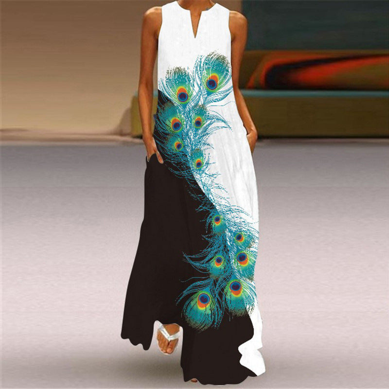 Damen Maxikleid mit elegantem floralem Design und seitlichen Taschen Shopnory
