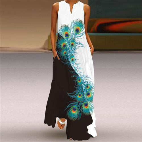 Damen Maxikleid mit elegantem floralem Design und seitlichen Taschen Shopnory