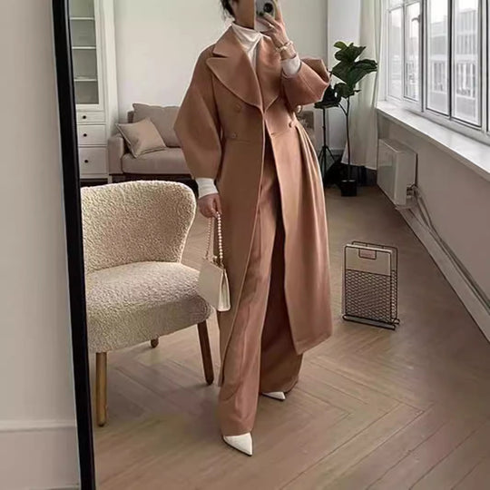 Damen nan taillierter Doppelreihiger Trenchcoat mit weitem Ärmel und hohem Beinschlitz Shop Nory