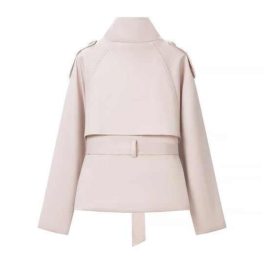 Damen Kurzjacke im Trench‑Stil mit Stehkragen Doppelreihe und Bindegürtel Shop Nory
