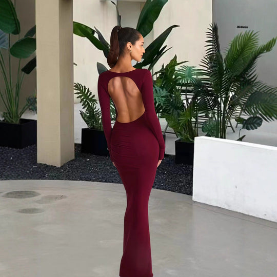 Damen elegantes Abendkleid mit figurbetontem Schnitt und langen Ärmeln