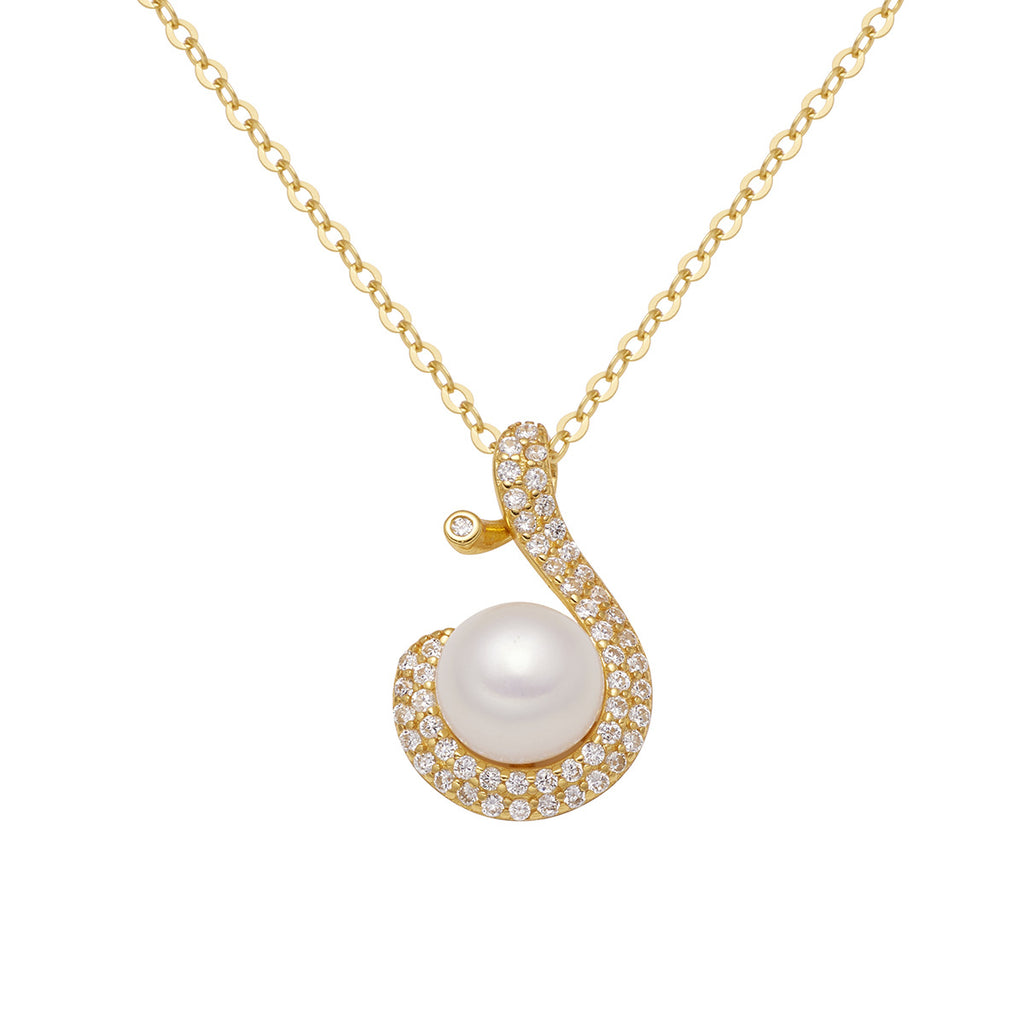 Damen Halskette mit elegantem geschwungenen Anhänger und Perle Shop Nory