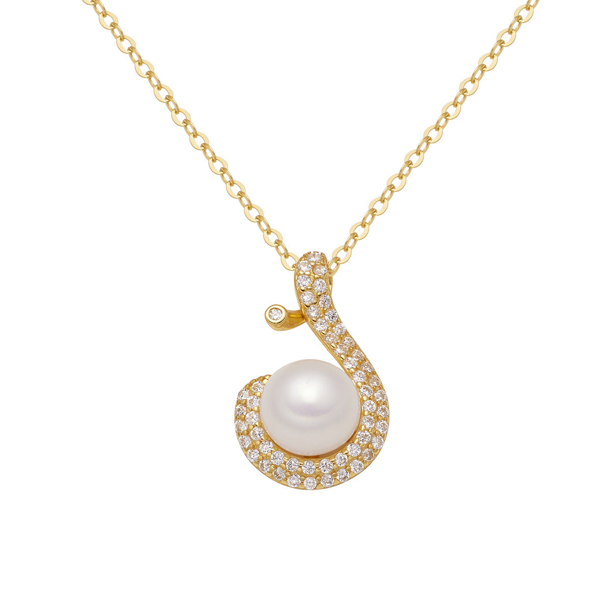 Damen Halskette mit elegantem geschwungenen Anhänger und Perle Shop Nory