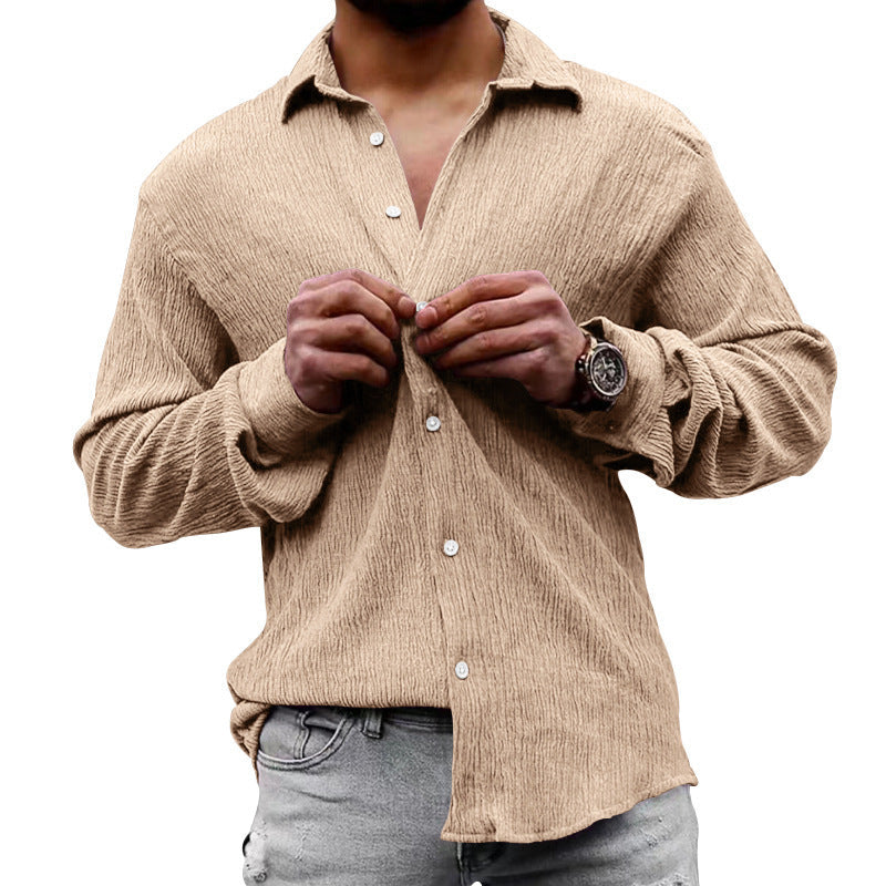Herren lässiges Langarmhemd mit strukturiertem GewShopnorye und modernem Look