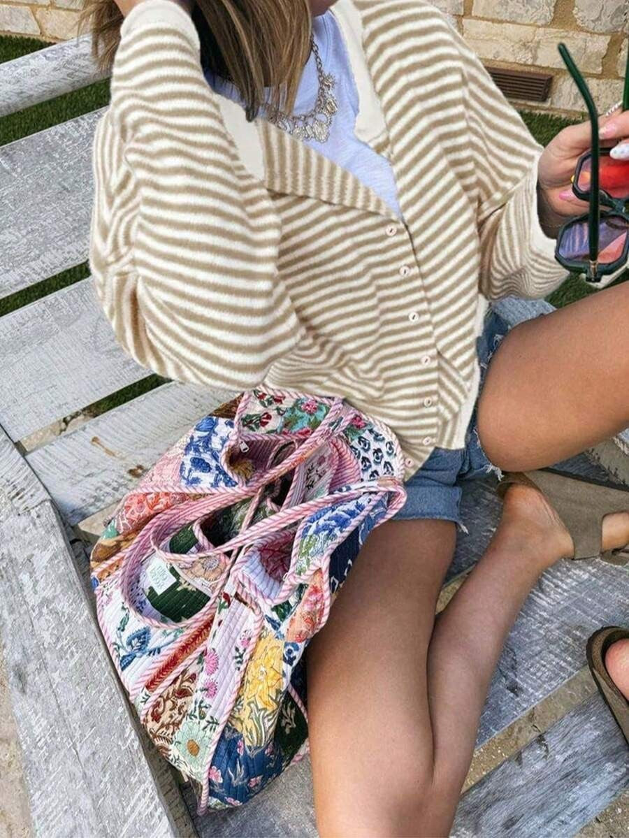 Damen Gestreifter Oversize Strickcardigan mit Knopfleiste und maritimem Look Shop Nory