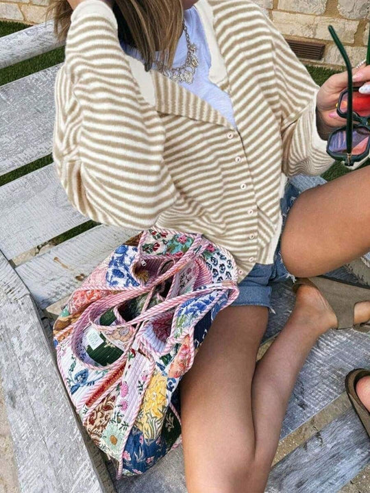 Damen Gestreifter Oversize Strickcardigan mit Knopfleiste und maritimem Look Shop Nory