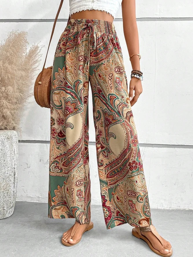 Damen weite Hochwasserhose mit Paisleymuster