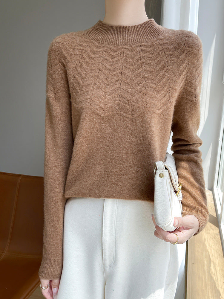Damen Weicher Feinstrick-Mockneckpullover mit Chevron-Ajour und Kaschmirlook Shop Nory