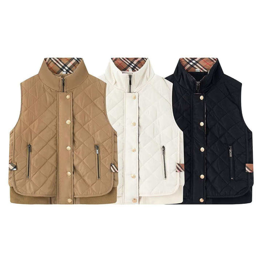 Damen Gestepptes ärmelloses Bodywarmer mit Stehkragen, Reißverschluss, Druckknopfleiste und geripptem Saum Shop Nory
