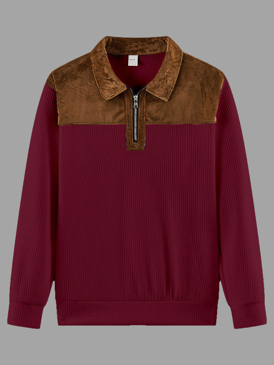 Unisex nan feinstrukturierter Strickpullover mit halbem Reißverschlusskragen und Samtbesatz Shop Nory