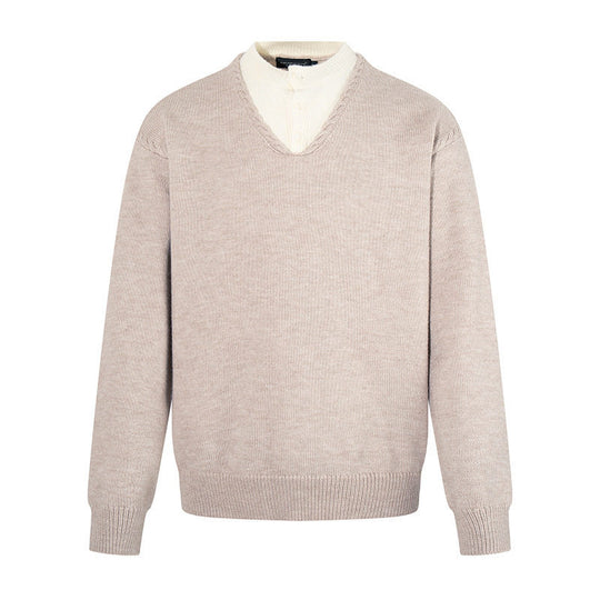 Herren Feiner V-Ausschnitt-Pullover mit Lagenoptik und Stehkragen-Innenteil Shop Nory