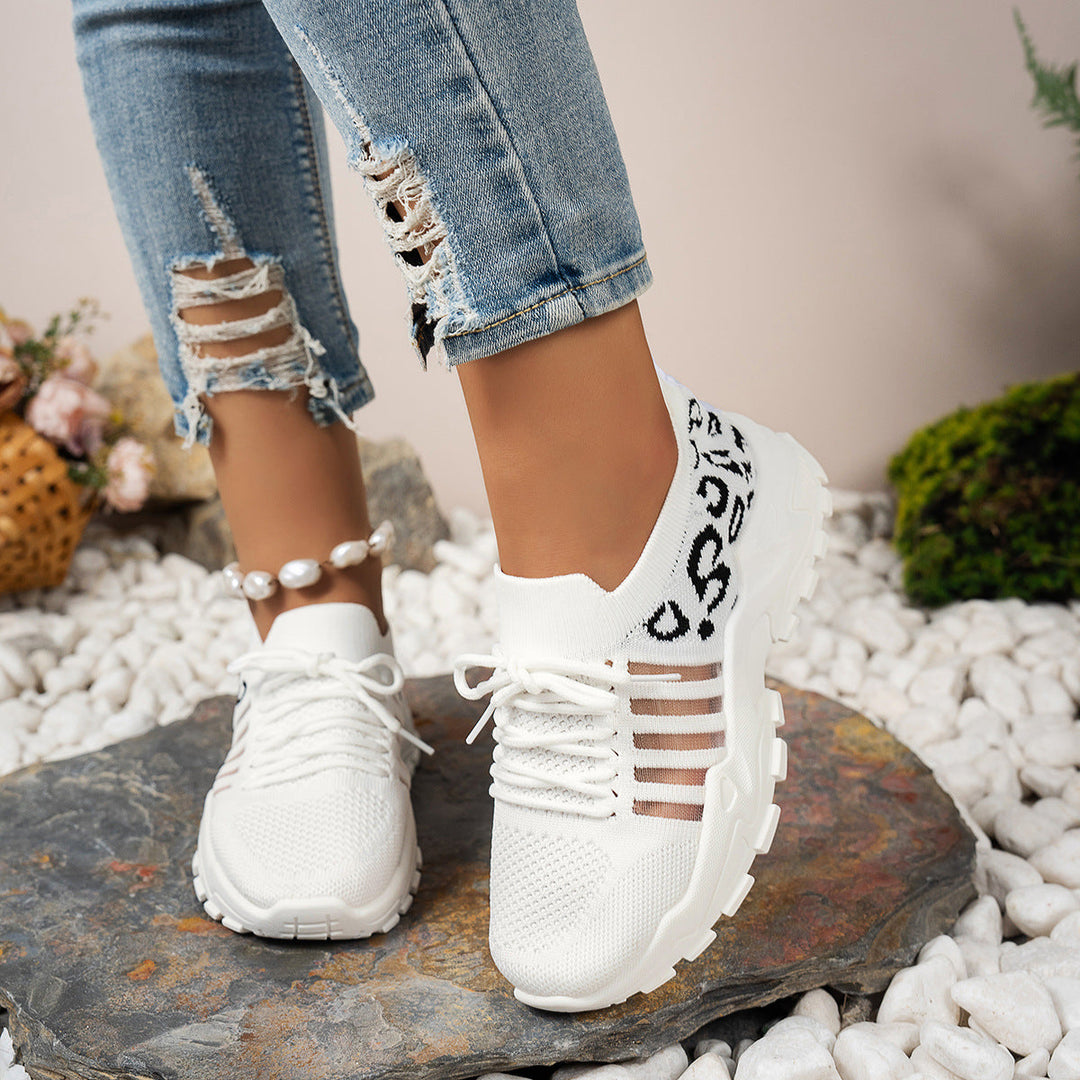 Damen Sportliche Sneakers mit atmungsaktivem Netzdesign und modischem Leopardenmuster Shopnory