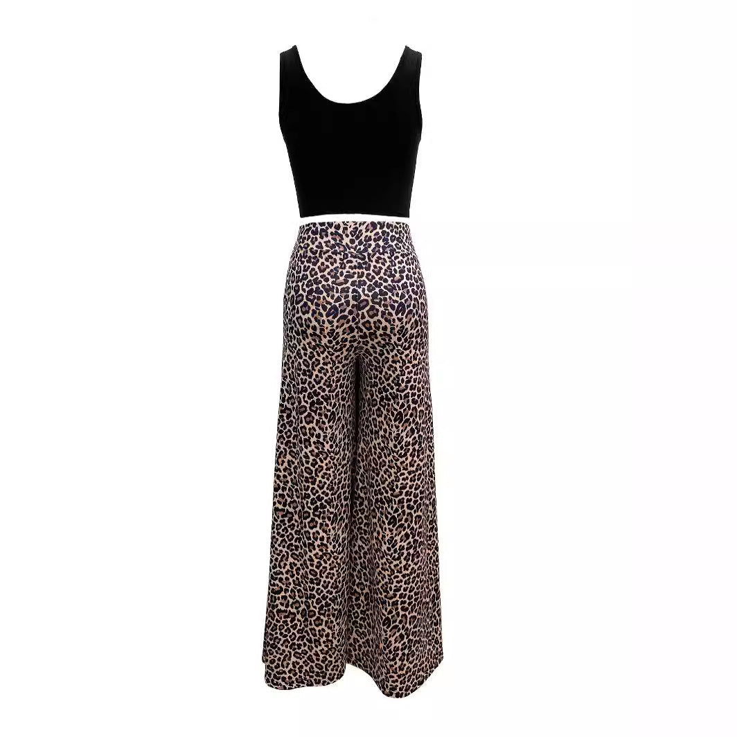 Damen Weitbeinige Tiermuster-Hose mit hohem Bund