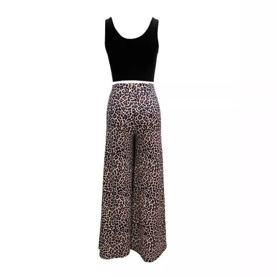 Damen Weitbeinige Tiermuster-Hose mit hohem Bund