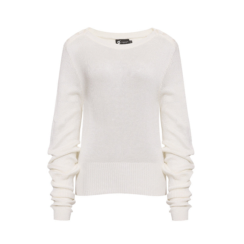 Damen Leichter Feinstrick-Pullover mit überschnittenen Schultern und langen Raffärmeln Shop Nory