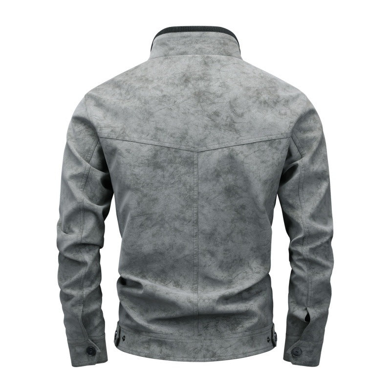 Herren Slim-Fit Biker-Bomberjacke aus Wildlederimitat mit Stehkragen und Zierknöpfen Shop Nory