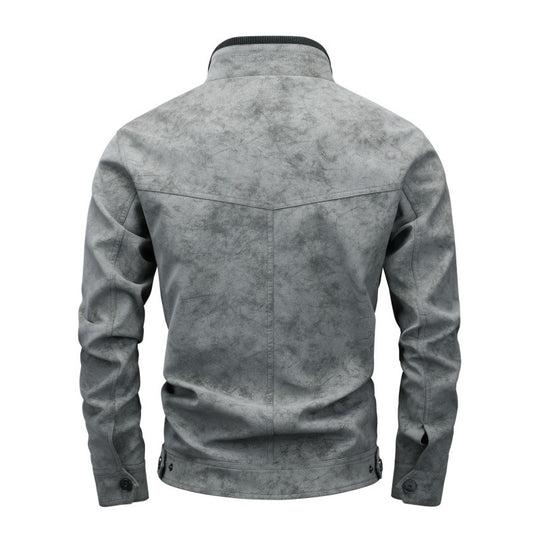 Herren Slim-Fit Biker-Bomberjacke aus Wildlederimitat mit Stehkragen und Zierknöpfen Shop Nory