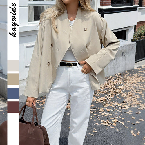 Damen nan kurze oversized Doppelreihige Übergangsjacke mit kimonoähnlichem Kragen und weiten Ärmeln Shop Nory