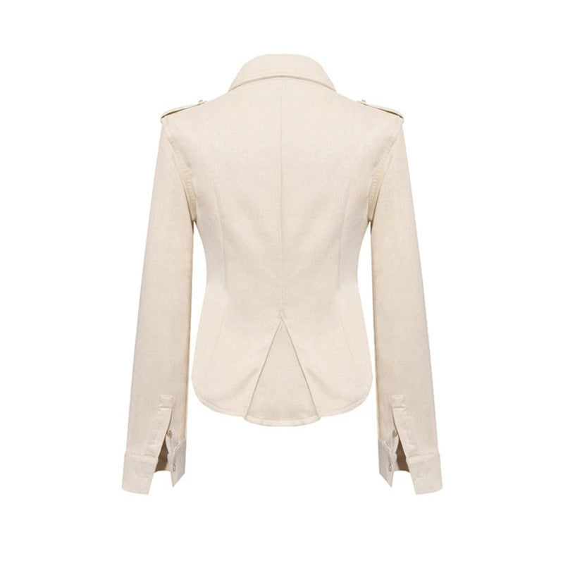 Damen Militärische Velours‑Optik Jacke mit Schulterklappen und Zierriegeln Shop Nory