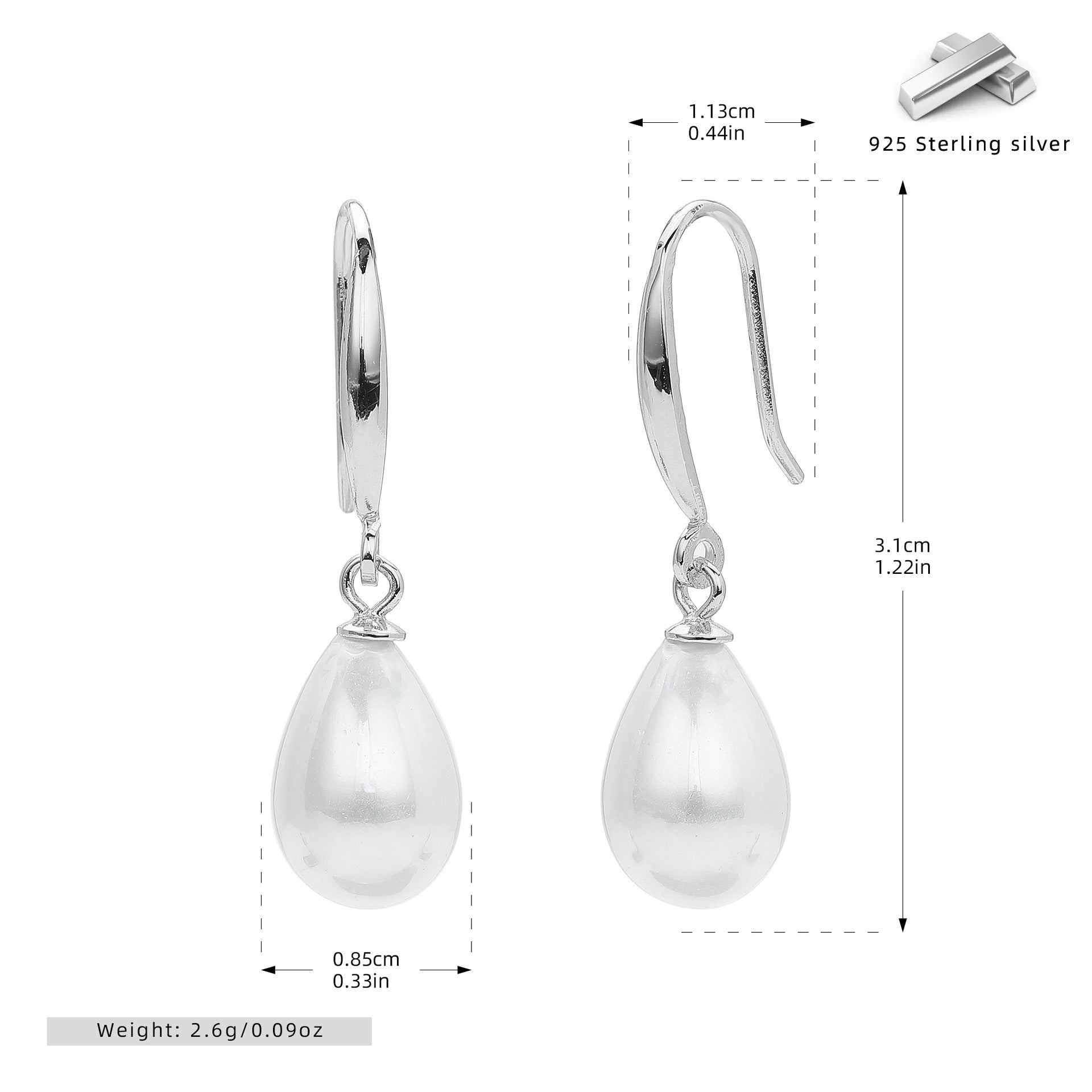 Damen Ohrringe mit eleganten Tropfenperlen aus hochwertigem 925 Sterling Silber Shop Nory