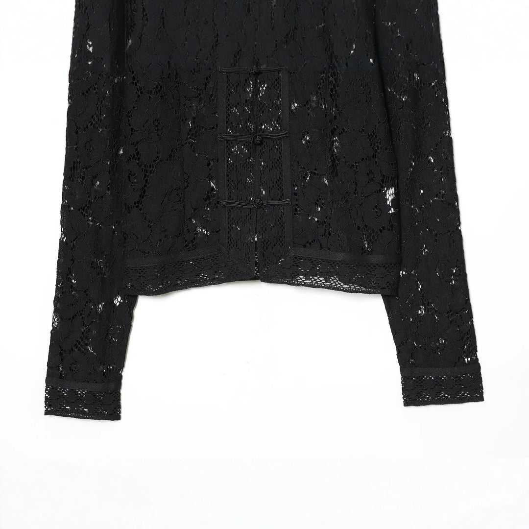 Damen Spitzenjacke mit Mandarinkragen und dekorativen Froschverschlüssen Shop Nory