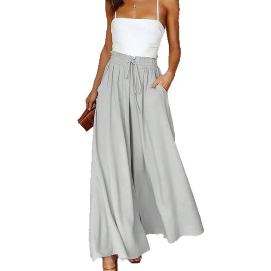 Damen Weite Maxipalazzo-Hose mit Paperbag-Bund, Kordelzug und Seitentaschen Shop Nory