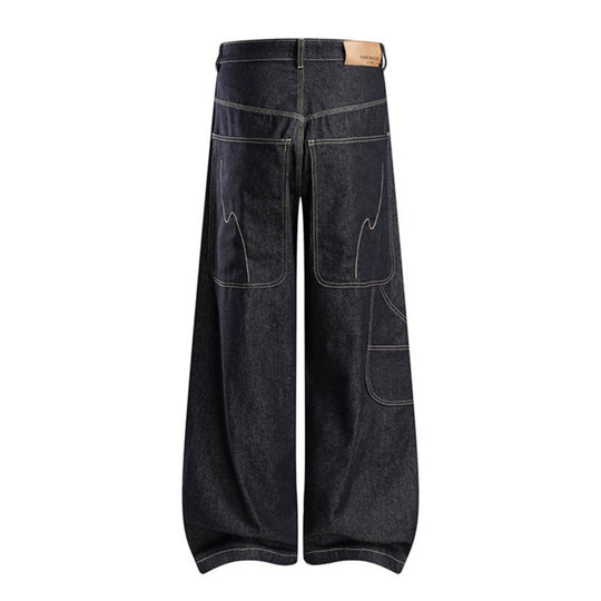 Damen High‑Waist weite Balloon-Jeans mit Kontrastnähten und Utility‑Tasche Shop Nory