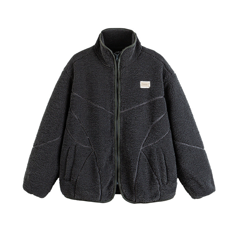 Unisex Teddy-Fleece-Blousonjacke mit Stehkragen und geometrischer Nahtführung Shop Nory