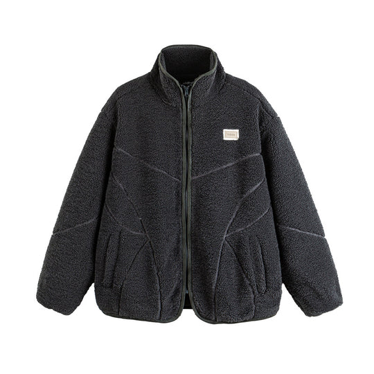 Unisex Teddy-Fleece-Blousonjacke mit Stehkragen und geometrischer Nahtführung Shop Nory