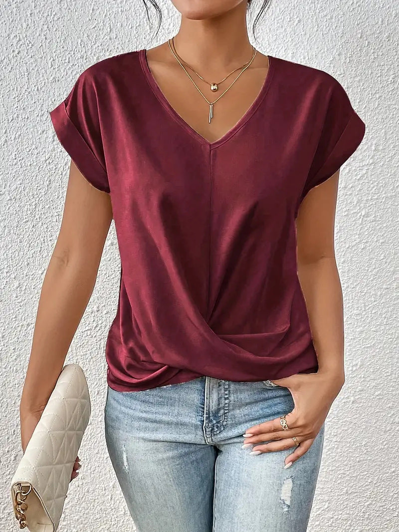 Einfarbiges T-Shirt mit V-Ausschnitt
