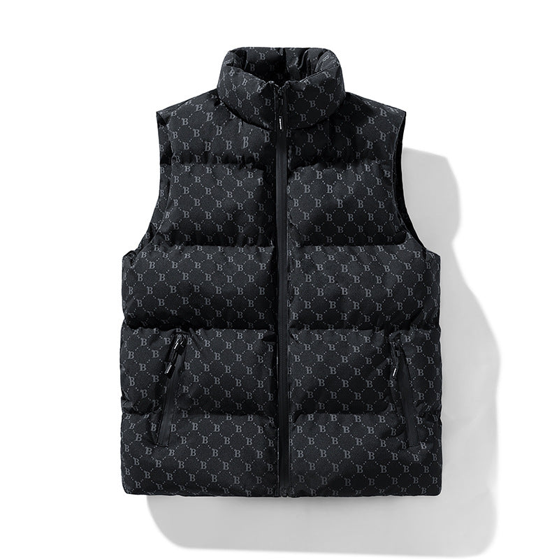 Herren gesteppte Utility-Steppweste mit Monogramm‑Print und Stehkragen Shop Nory