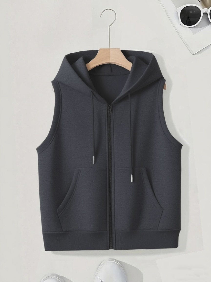 Damen Ärmellose Zip‑Hoodie‑Weste aus weichem Sweat mit Kängurutaschen Shop Nory